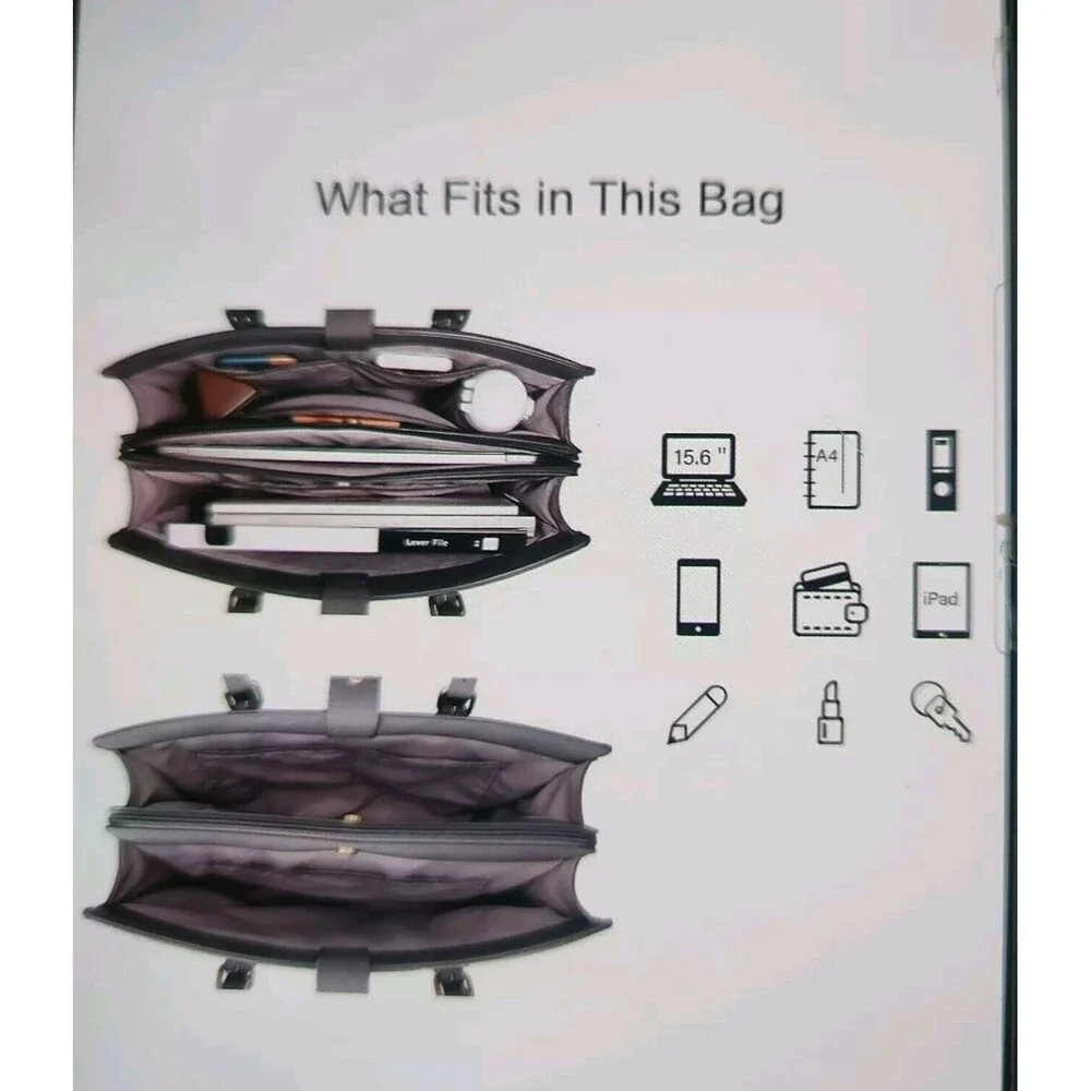 Laptop Bag Briefcase For Women Work Tote Leather Purse Gray Lots Of Pockets - Picture 9 of 16